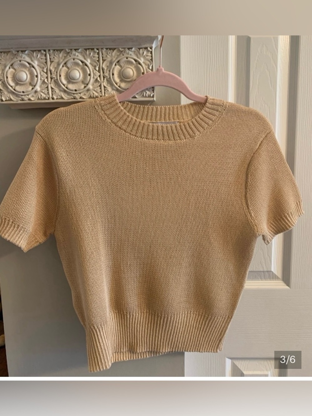 MNG Short Sleeve Knit Sweater in Beige - Small